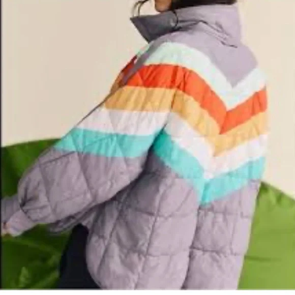 Free People Sun Valley Rainbow Chevron Puffer Jacket - Picture 3 of 6